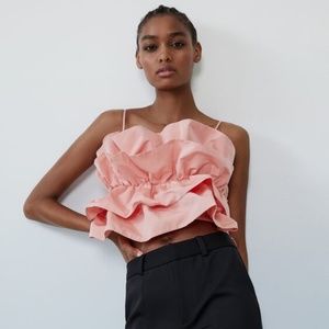 Pink Ruffled Structured Crop Top